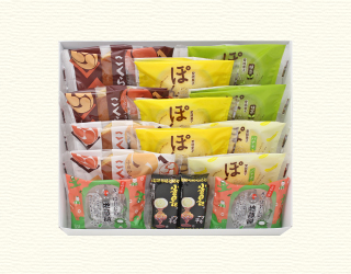 ぽんつく(カスタード3個・抹茶・バナナ各2個)/小倉日記2個/こくら太鼓(黒あん・白あん各2個)/ ミルク饅頭3個/ かっぱ封じの地蔵餅2個